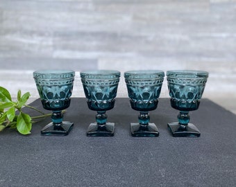 Vintage Blue Goblet, Set of 4, Small 3 oz., Juice Glass, Wine, Cordial, Colony Park Lane by Indiana Glass, FREE SHIPPING