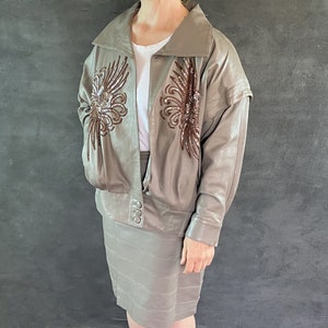 Beaded Leather Jacket with Skirt, Size L, Vintage 80s, FREE SHIPPING