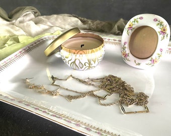 Vanity Tray, White Porcelain with Pink and Gold, Dresser Tray, FREE SHIPPING in the US