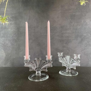 Vintage Taper Candle Holder, Double Candlestick Pair, Art Deco Glass, FREE SHIPPING