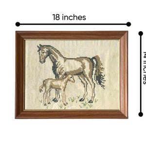 Vintage Horse and Foal Cross Stitch Embroidery Sampler, Framed Wall Hanging
