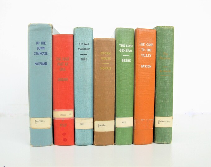 Old Library Books Orange Teal Blue Green Book Decor Etsy