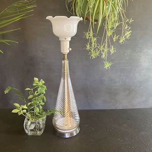Torchiere Lamp with Tulip Shade, Gold and White Glass MCM Lighting, Heavy Weighted Lamp, FREE SHIPPING