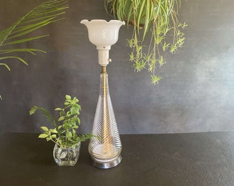 Torchiere Lamp with Tulip Shade, Gold and White Glass MCM Lighting, Heavy Weighted Lamp, FREE SHIPPING