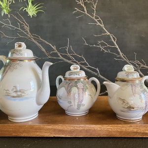 Antique Japanese Tea Set, Eggshell Porcelain with Wisteria, FREE SHIPPING in the US