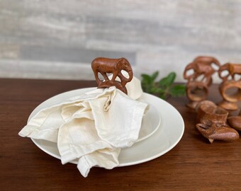 Wooden Elephant Napkin Rings, Set of 6, FREE SHIPPING