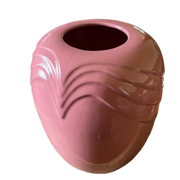 Dark Pink Floor Vase, Wave Pattern, McCoy Fineforms Bijou Tall Oval #458, FREE SHIPPING in the US