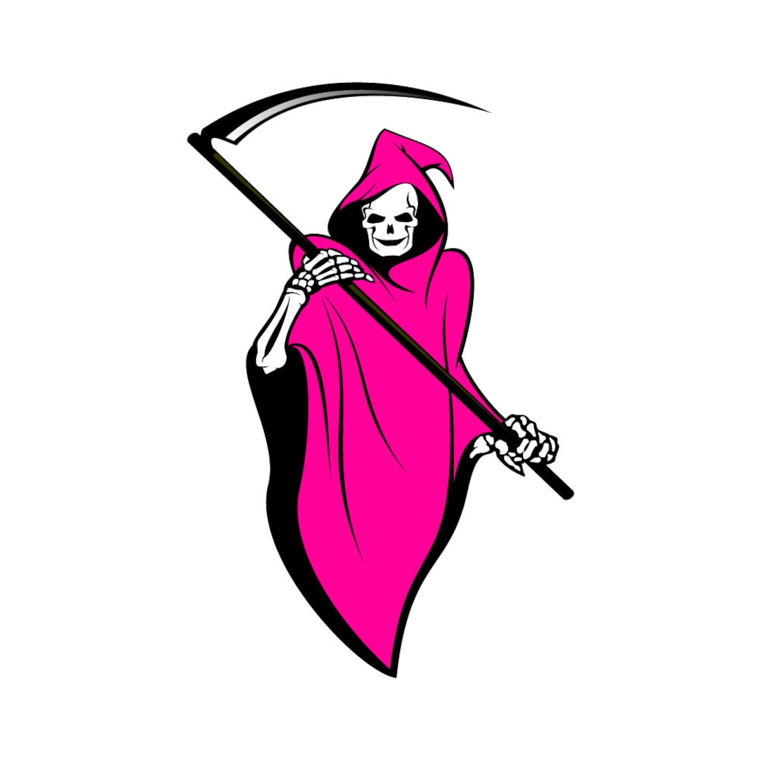 Pink Cloak Grim Reaper Holding Scythe Blade to the Left Full Color