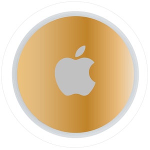 May include: A gold-colored circle with a white Apple logo in the center.