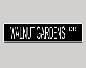 WALNUT GARDENS DR City Pride Black Vinyl on White - 4X17 Aluminum Street Sign