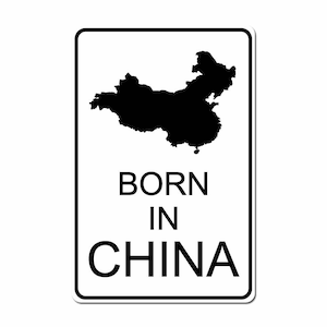 Born In China Chinese Country Pride Black Vinyl on White - 10X15 Aluminum Street Sign