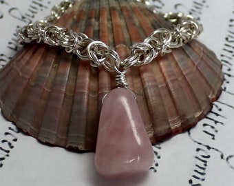 Rose Quartz Necklace, Gift for Her, Rose Quartz Pendant, Pink Necklace, Elegant Necklace, Gemstone Pendant Necklace, January Birthstone