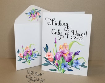 Thinking of You! Iris Bouquet / Set of 6+ Printable Cards & Envelopes / PRINT on 8.5 x 11" / A-2 folded card 5.5 x 4.25" / INSTANT Download