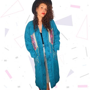 Seltener Vintage Handbemalter Denim Duster von Sundance