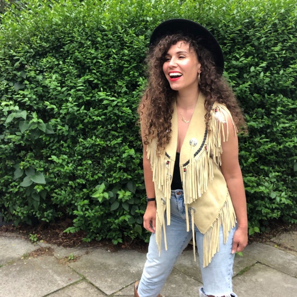 70s Suede Fringed Boho Waistcoat