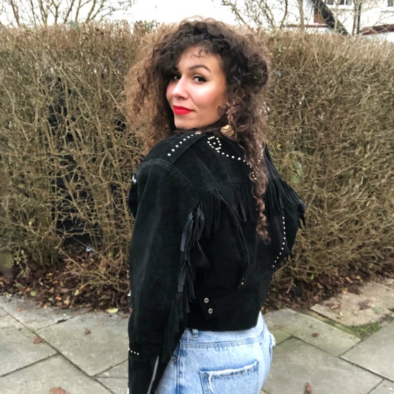80s Fringed Cropped Suede Leather Jacket