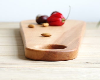 Long Bread Board, Serving Board With Handle, Modern Serving Tray, Thank You Gift Mom, Burnt Orange Wood, Wooden Platter, Tapas Plank