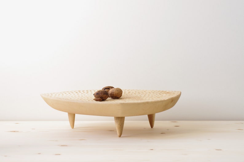 Footed Wooden Fruit Bowl Minimalistic Japandi Decor image 2