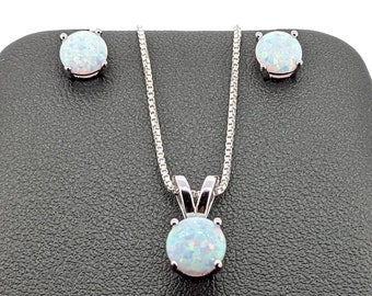 Jewelry Sets Opal Crystal Drop Pendant Necklace Earrings Bridal Wedding Gift SL 