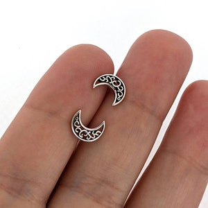 925 Sterling Silver Moon Stud Earrings: Dainty Celestial Jewelry