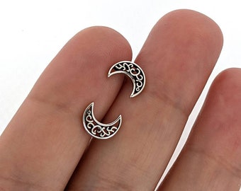 Moon Stud Earrings. 925 Sterling Silver Earrings. Filigree Moon Studs. Cute Dainty Studs. Moon Jewelry for Women. Mother's Day Gift