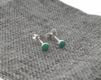 Mini Turquoise Studs. 925 Sterling Silver Earrings. Greenish Turquoise Tiny 4mm Stud Earrings. Minimalist Second Hole Stud. Mothers Day Sale