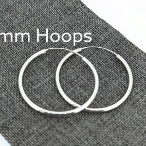 Minimalist Sterling Silver Hoop Earrings - Lightweight 35mm Medium Sized Hoops