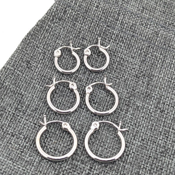 Small Hoop Earrings. 925 Sterling Silver Hoop Earrings. 10 mm, 12 mm or 14 mm Hoop Earrings. Snap Post Hoop Earrings. Plain Silver Jewelry