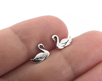 Silver Swan Studs. Small Studs. Minimalist Studs. 925 Sterling Silver Earrings. Swan Stud Earrings. Cute Stud Earrings.