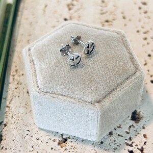 Small Sterling Silver Peace Sign Stud Earrings - Minimalist Jewelry