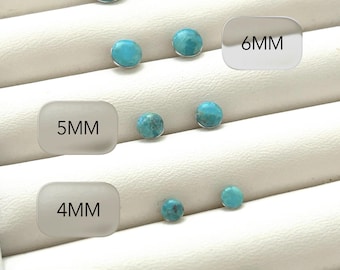 Sterling Silver Turquoise Stud Earrings – Dainty Minimalist Jewelry (3MM-7MM)