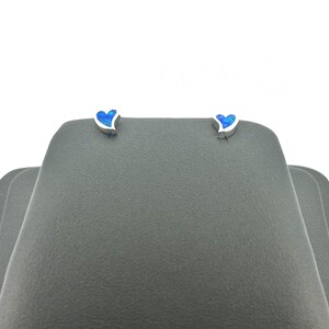 Blue Opal Heart Stud Earrings. 925 Sterling Silver Dainty Studs 6mm