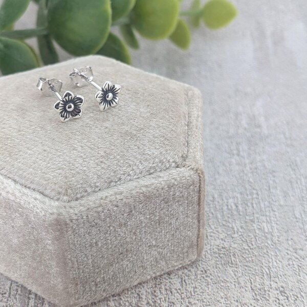 Tiny Flower Studs Sterling Silver Earrings 5mm Floral Jewelry