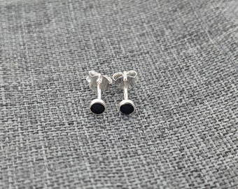 Tiny Black Earrings 925 Sterling Silver Earrings 4mm Mini Studs Black Onyx Stud Earrings Minimalist Jewelry Gothic Earrings Gift For Her