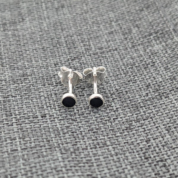 Tiny Black Earrings 925 Sterling Silver Earrings 4mm Mini Studs Black Onyx Stud Earrings Minimalist Jewelry Gothic Earrings Gift For Her