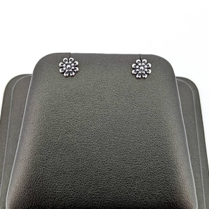 Oxidized Sterling Silver Flower Studs: Minimalist Floral Earrings