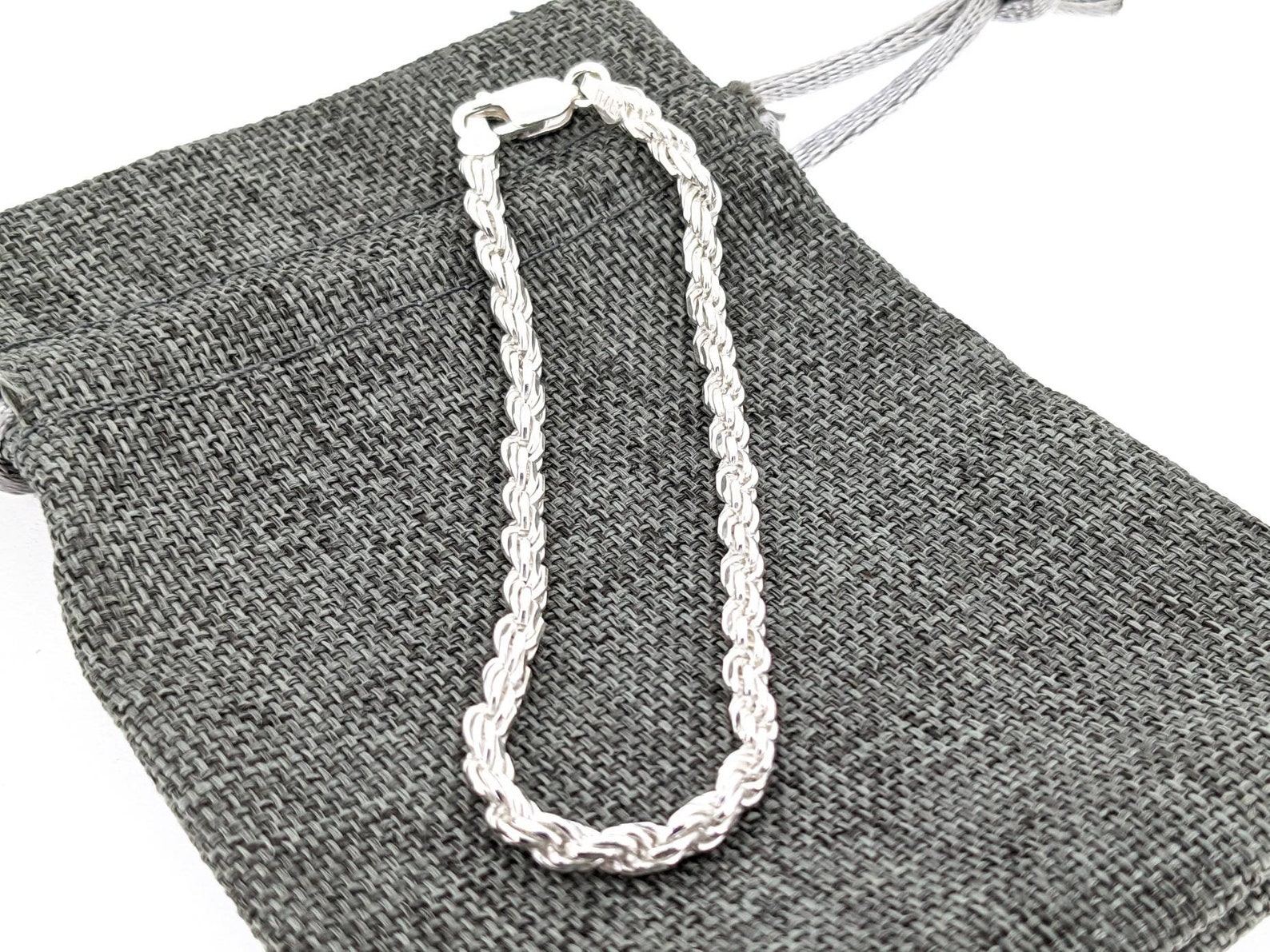925 Sterling Silver Rope Bracelet. Silver Rope Chain Bracelet. Etsy