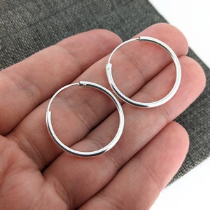925 Sterling Silver Hoops for Women Lightweight 25mm Medium Sized Silver Hoop Earrings