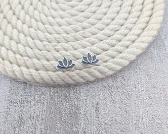 Lotus Flower Studs Sterling Silver Earrings Minimalist Jewelry
