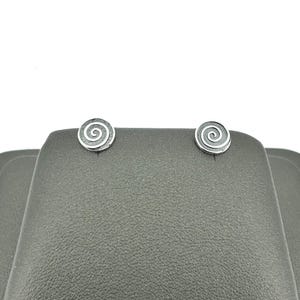 Oxidized Sterling Silver Spiral Studs: Dainty Swirl Earrings