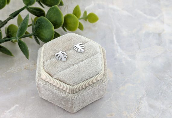Tropical Leaf Studs Sterling Silver Earrings Dainty Minimalist Jewelry