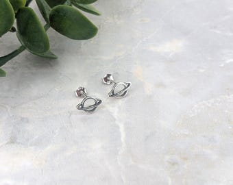 Saturn Studs Sterling Silver Earrings Minimalist Celestial Jewelry