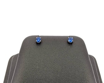 Blue Cubic Zirconia Stud Earrings. 925 Sterling Silver Studs. Minimalist Studs. Blue  4mm Round Cz Studs. Gift Idea for Her.