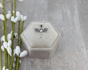Dragonfly Pendant Sterling Silver Necklace Minimalist Nature Jewelry