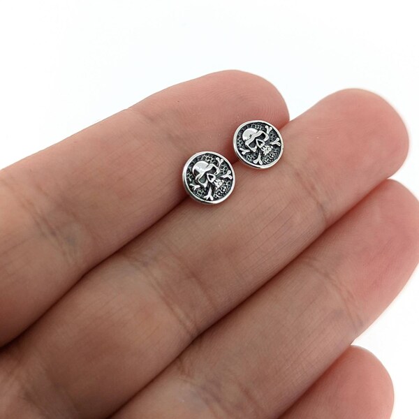 Skull and Crossbones Stud Earrings. 925 Sterling Silver Stud Earrings. 8mm Gothic Skull Studs. Birthday Gift. Christmas Gift