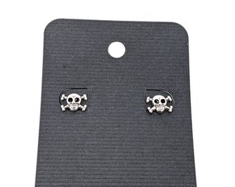 Skull and Crossbones Studs. Sterling Silver Studs. 6mm Skull Studs. Gothic Skull Studs. Unisex Studs. Birthday Gift.