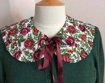 Detachable collar, removable collar, Peter Pan collar, frilled collar, vintage fabric, floral design, handmade, vintage, retro