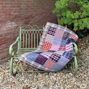 Cotton patchwork blanket, 48 squares, upcycled, handmade, lap blanket, unique item, home decoration,  interior style