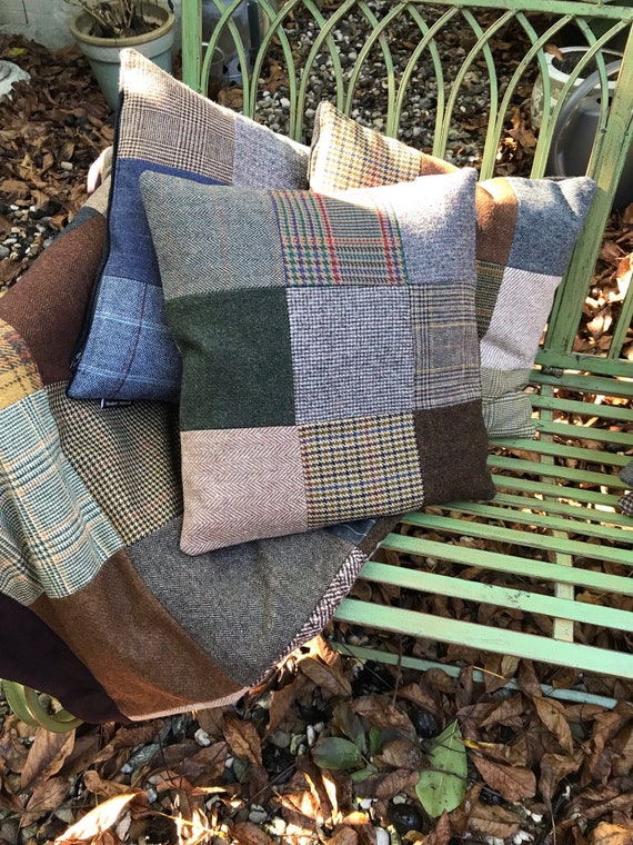 Tweed Cushion Cover, 45x45 Cm, Patchwork, Matching Tweed, Wool