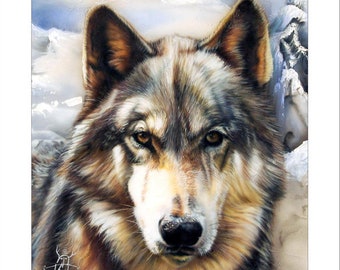 Wolf Totem Animal Wildlife Art "Eshelokee" Collectible Print © J W Baker